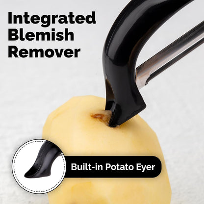 Premium Vegetable Peeler for Kitchen - Swivel Peeler with Razor Sharp Stainless Steel Blades & Strong Ergonomic Handle - Dishwasher Safe, Easy to Use with Blemish Remover - Black6