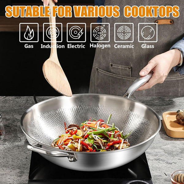 Titanium Hammered Wok with Double Handles, Frying Pans Nonstick, Non-Stick Wok, Scratch-Resistant Non Stick Titanium Pans for Cooking,14.17In5