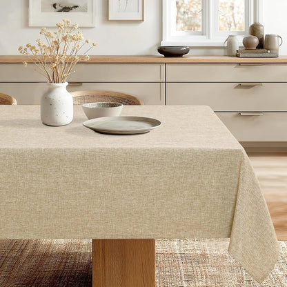 Rectangle Table Cloth Faux Linen Farmhouse Tablecloth, Wrinkle and Stain Resistant Decorative Fabric Rectangular Spring Table Cover for Dining/Party/Birthday/Wedding, Beige, 54 X 80 Inch1