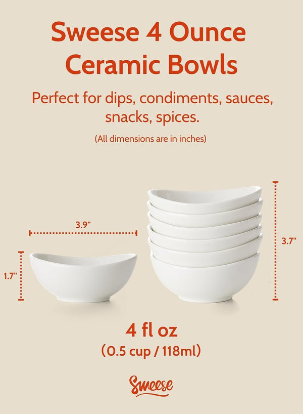 4 Oz Very Small White Porcelain Bowls - Set of 6 Dipping, Sauce, Salsa & Snack Bowls, Mini Ceramic Bowls for Condiments & Charcuterie2