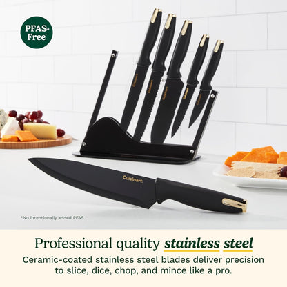 Advantage Nonstick Ceramic-Coated Knife Set, 7-Piece Acrylic Block Stainless Steel Knives for Precise Cutting, Durable Kitchen Knife Set with Ergonomic Handles, G1042-7BG2