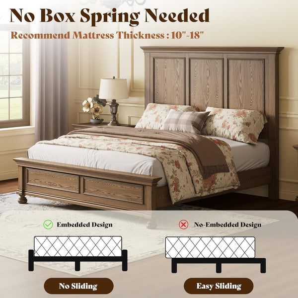Solid Wood 3-Piece Set, Queen Bed & 2 Nightstands, Light Brown8