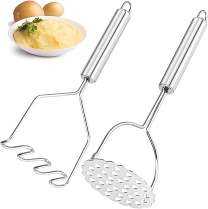 2 Pcs Potato Smasher, Mashed Potato Masher, Stainless Steel Masher Kitchen Tool for Avocado, Bean, Fruit, Vegetables, Food1