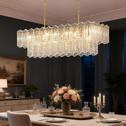 12-Light Gold Rectangle Crystal Chandeliers for Dining Room Light Fixture1