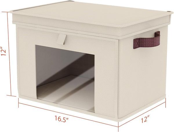 Front Opening Storage Bins with Lids for Closet, Beige, 4 Pack7