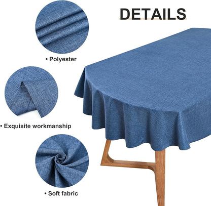 Faux Linen Small Oval Tablecloth 52X70 Inch Navy Blue Table Cloth4