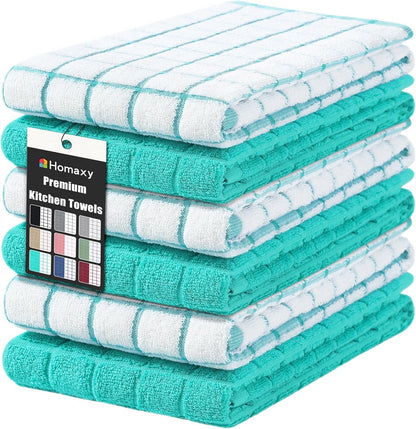 Large Premium Cotton Kitchen Towels 16"X 28", 6 Pack, Aqua1