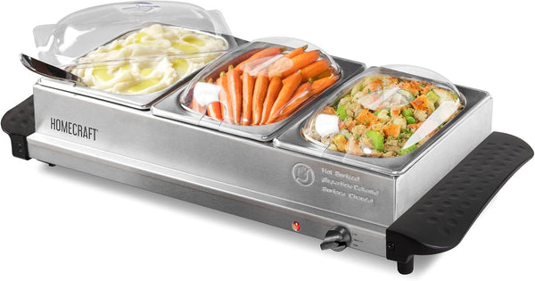 HCBS15SS 3-Station 1.5-Quart Stainless Steel Buffet Server Slow Cooker & Warming Tray, Adjustable Temperature, Perfect for Dinner, Appetizers1