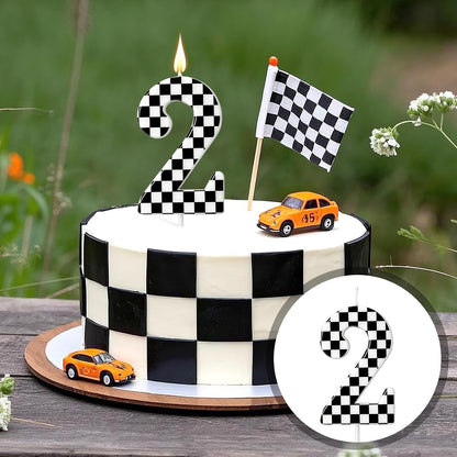 Racing Car Themed Birthday Candle, Racing Car Checkered Flag Number Candle4
