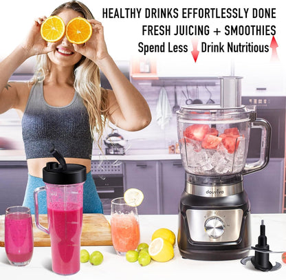 8-Cup Food Processor & Blender Combo, 1000W All-In-One Kitchen Blender for Ice Crushing, Smoothies & Dough, 24Oz To-Go Cup, French Fry Cutter, Dishwasher Safe, Black2