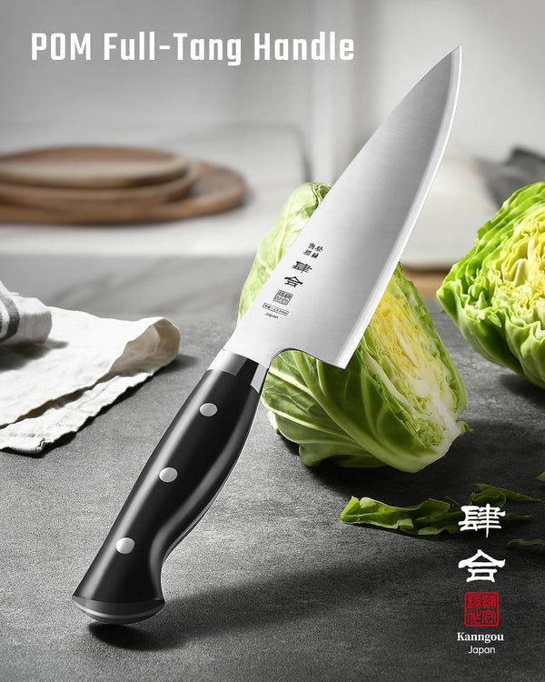 8 Inch Chef Knife, Kitchen Knife with 440A Alloy Steel, Japanese Chefs Knife with Gift Box and Full-Tang Black POM Handle3