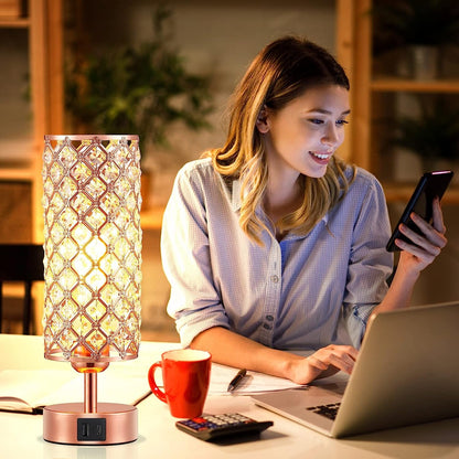 Pink Crystal Table Lamp, 3 Way Dimmable Touch Lamps for Night Stands8