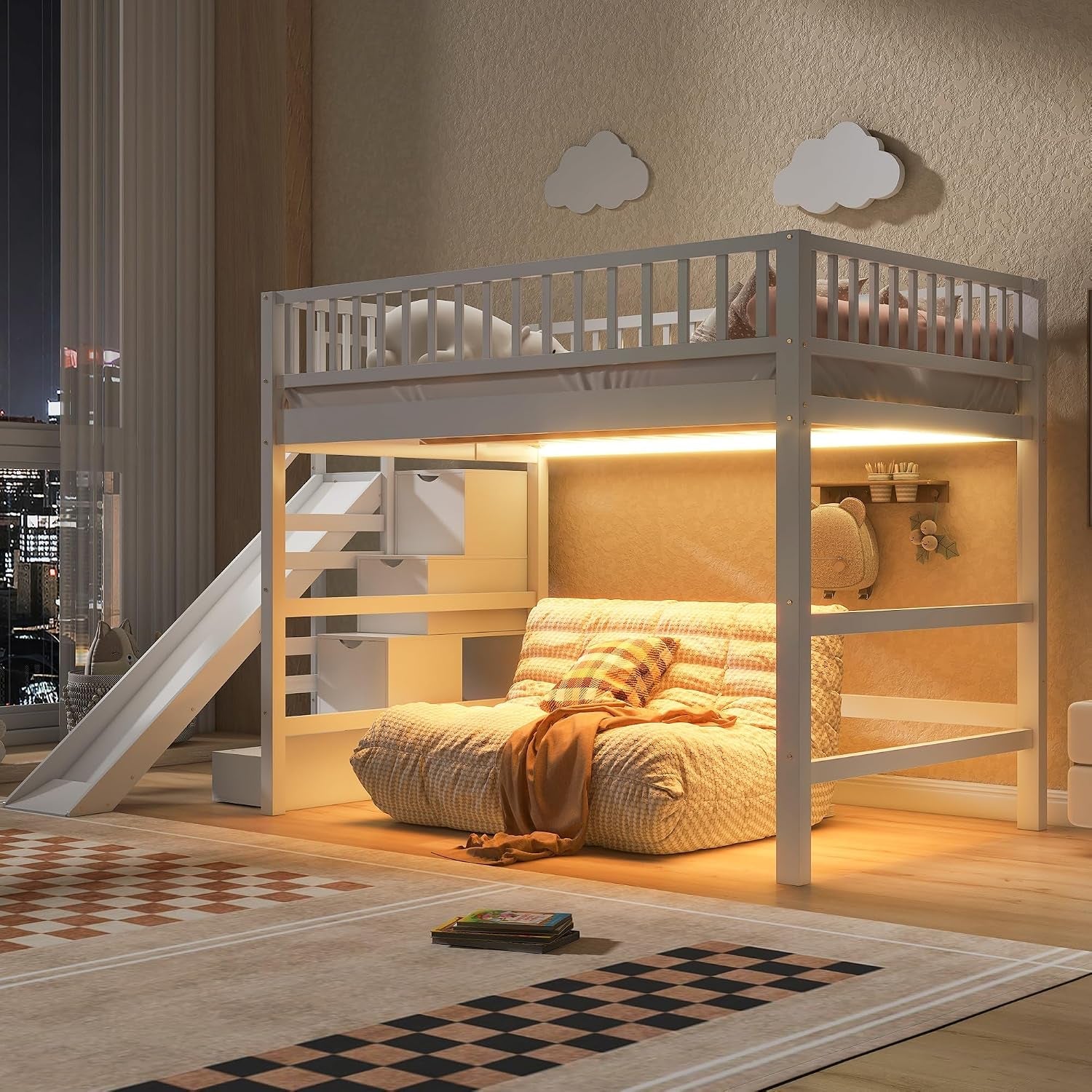full-size-loft-bed-with-storage-staircase-slide-led-light-wooden-bunk-bed-for-bedroom-with-built-in-shelves-white