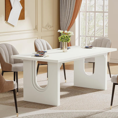 Tribesigns Modern Dining Table for 6 to 8 People, 71" Large Kitchen Dining Table with Wood Pedestal Base, Rectangular Long Dinner Table for Kitchen, Dining Room, Living Room, White5