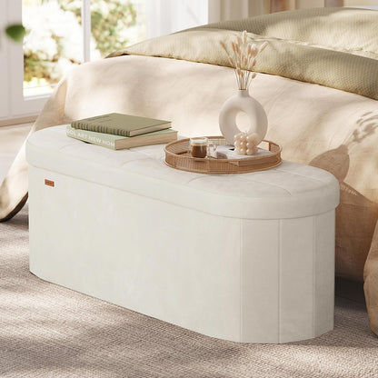 SONGMICS Folding Ottoman with Storage, Oval Bench, Velvet Fabric | for Living Room, Bedroom, 43.3 X 15 X 15 Inches, Cappuccino, MINOTA Collection ULSF297LH012