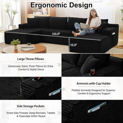 134 Inch Modular Sectional Sofa, Cloud Boneless Couch for Living Room6