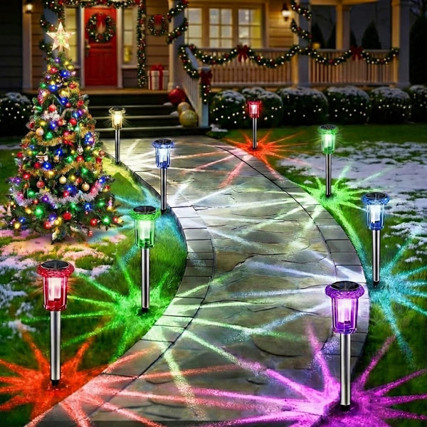 Solar Outdoor Lights, 10 Pack Solar Pathway Lights Outdoor Waterproof, Stainless Steel Stake Lighting for Garden Yard Path Walkway Driveway Patio Lawn outside Decor,Color Changing9