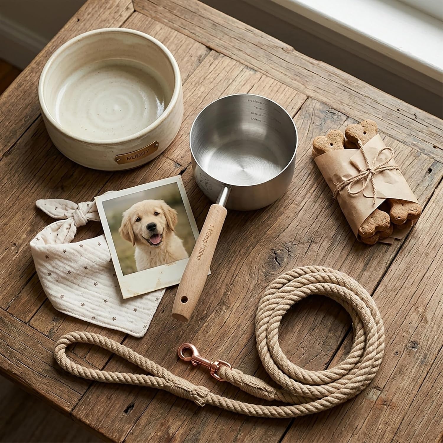 1-5-cup-dog-cat-food-scoop-stainless-steel-dog-cat-food-measuring-cup-with-long-wood-handle-precise-graduated-markings-stylish-pattern