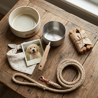 1.5 Cup Dog Cat Food Scoop,  Stainless Steel Dog Cat Food Measuring Cup with Long Wood Handle, Precise Graduated Markings (Stylish Pattern)8