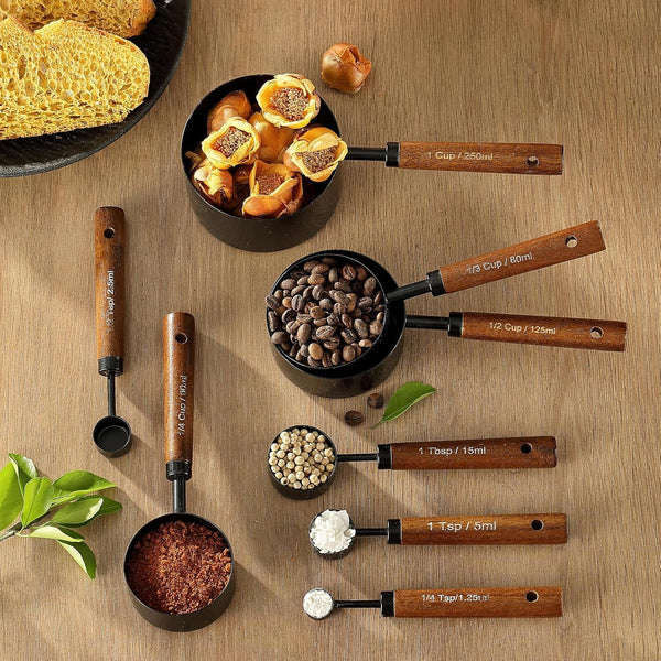 8PCS Measuring Cups and Spoons Set, DV Stainless Steel Measuring Cups with Ergonomic Wooden Handle for Cooking & Baking7