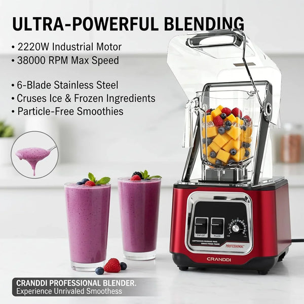 Commercial Blender, 2200W Countertop Blenders with Removable Shield, Quiet Smoothie Blender for Shakes and Ice Crushing, 52Oz, 38000 RPM Professional Blenders for Kitchen, K80 (Red)3