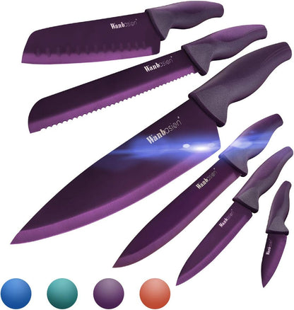 Purple Professional Kitchen Knife Chef Set, Stainless Steel, Dishwasher Safe with Covers1