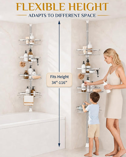 Rustproof Corner Shower Caddy Tension Pole for Bathroom Organizers3