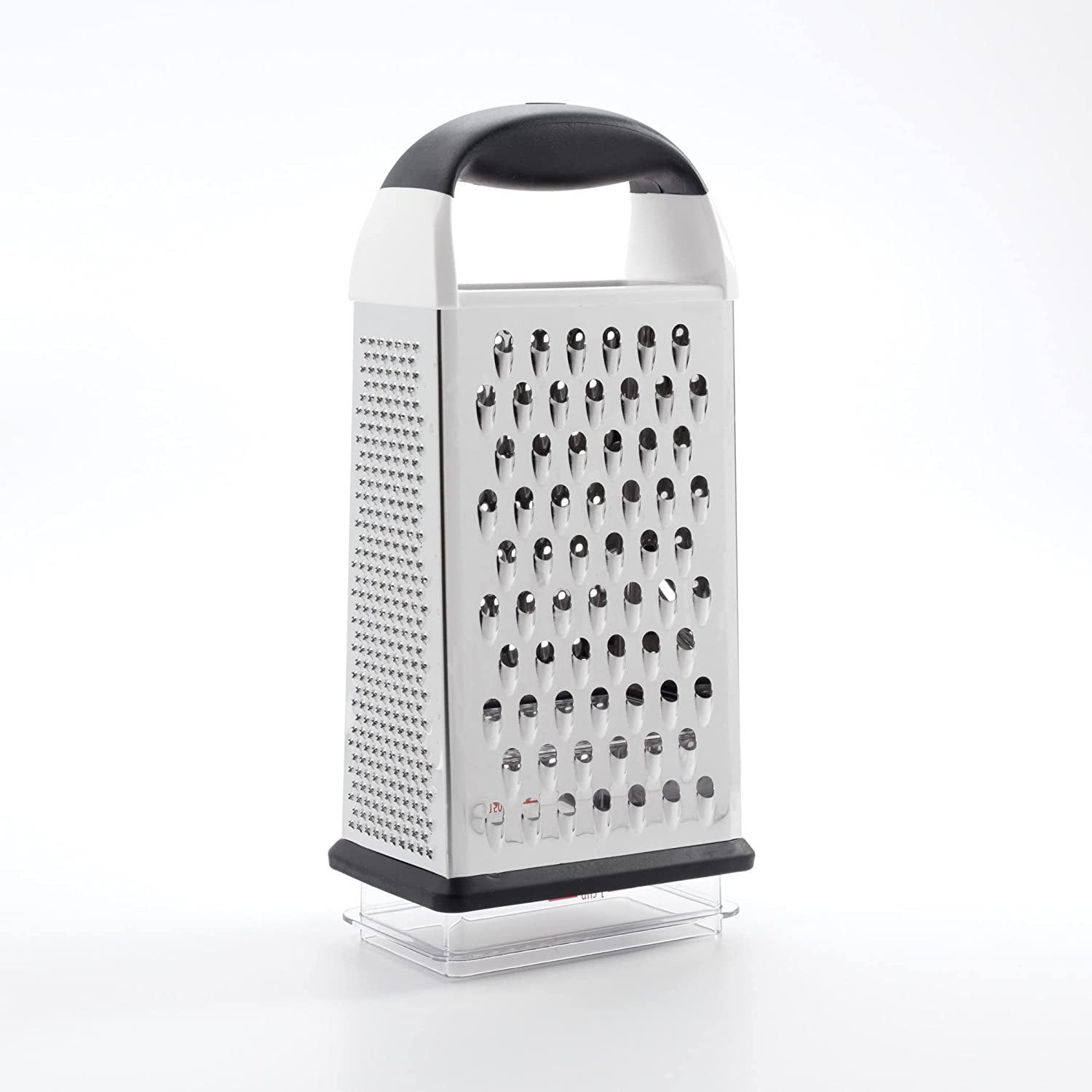 oxo-good-grips-4-sided-box-grater-for-cheese-vegetables-with-container-stainless-steel-grating-surfaces-non-slip-handle-detachable-container-cheese-vegetables-zesting-multi-purpose-grater