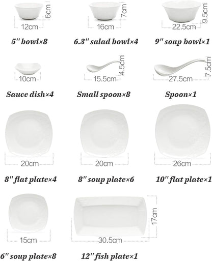 High-End Dinner Set,Ceramics Dinner Set, Nordic Style Light Luxury 46 Pieces Bone China Dinnerware Sets for Wedding Gifts Pure White Porcelain Steak Plates,5