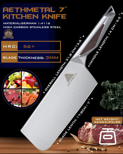 7 Inch Meat Cleaver Knife, Full Metal Stainless Steel Kitchen Knife for Cutting Meat & Vegetables, Ergonomic Handle Chinese Chef’S Butcher Knife for Home & Restaurant2