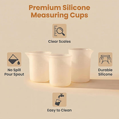 Silicone Measuring Cups for Resin, 3 Pack (2X100Ml & 1X250Ml), No-Spill Pouring Spout, Reusable Mixing Cups for Epoxy Resin, DIY Crafts9