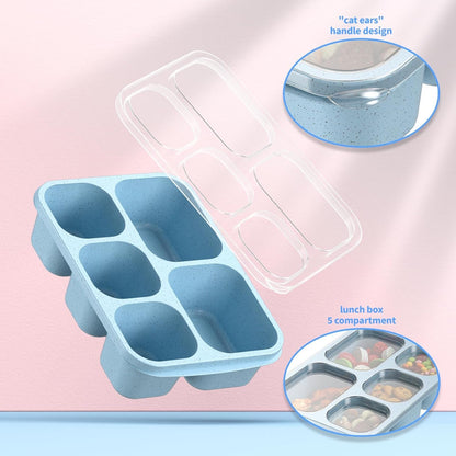 Bento Box Adult Lunch Box - 4 Pack, 5 - Compartment Meal Prep Container for Kids, Reusable Food Storage Snack Containers - Stackable for School, Work, and Travel (Wheat(Green/Blue/Pink/Beige))5