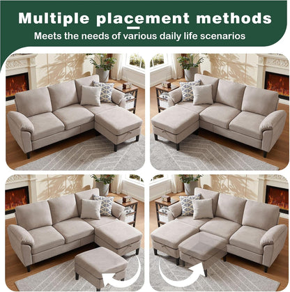 80" Convertible Sectional Sofa, Small L Shaped 3 Seat Couch with Reversible Storage Chaise, Modern Polyester Fabric Sofa Couches for Living Room, Apartment and Small Space, Beige8
