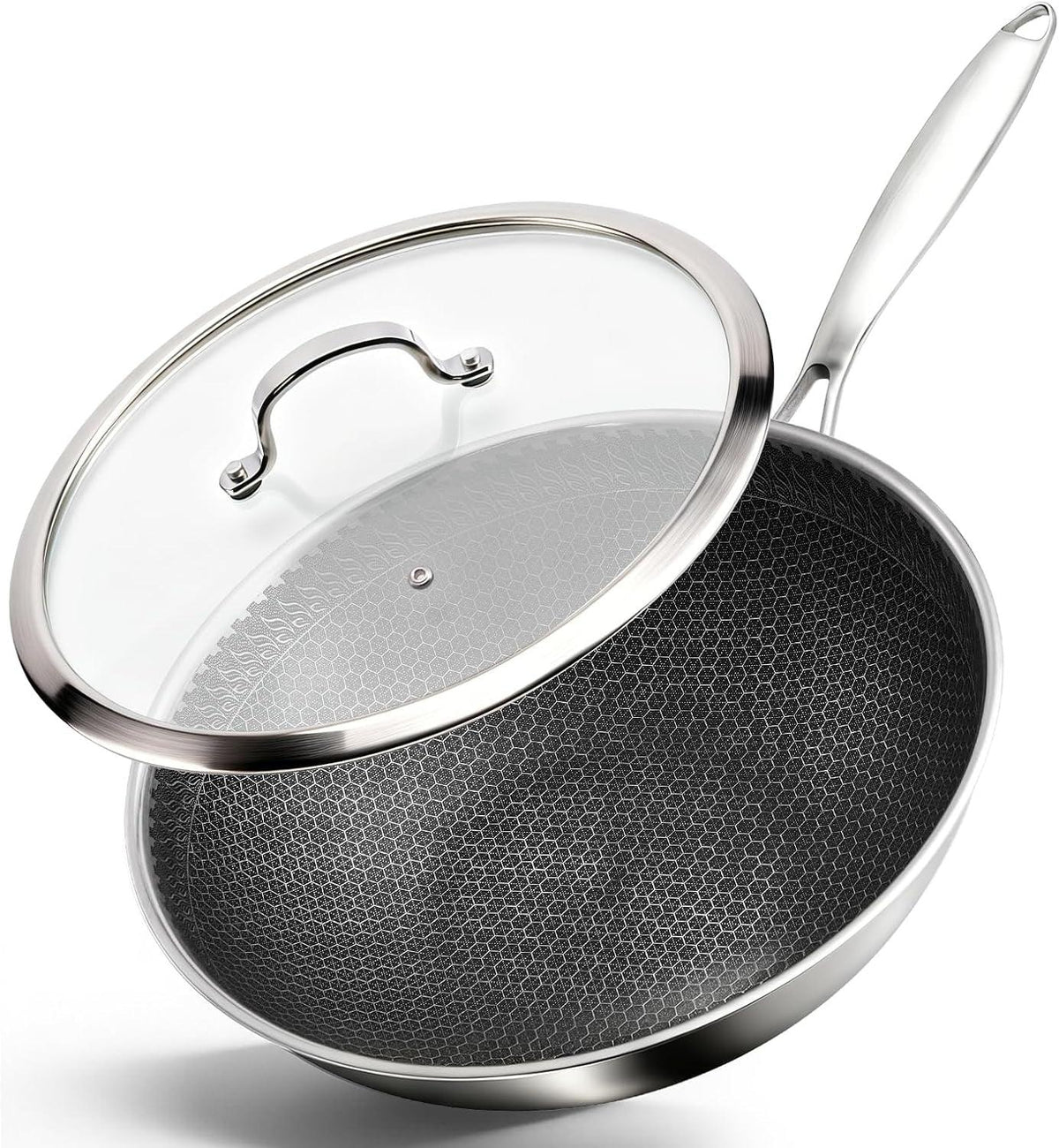 12-2-tri-ply-stainless-steel-wok-with-glass-lid-pro-grade-honeycomb-hybrid-stir-fry-pan-for-searing-tossing-uncoated-flat-bottom-chef-wok-induction-compatible-31cm
