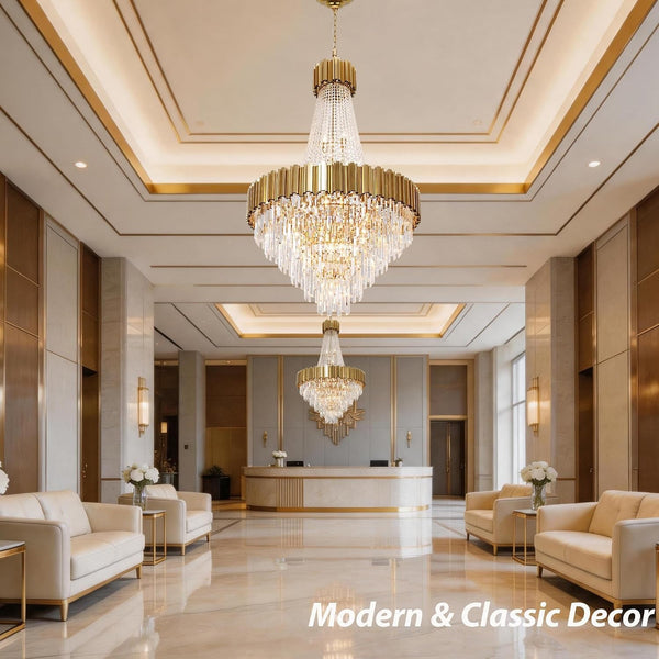 Modern Large Chandelier Light Crystal Chandelier High Ceiling Foyer Entryway Gold Luxury Pendant Hanging Light Fixture UL Listed Ceiling Light for Living Room, Foyer, Dining Room, Staircase2