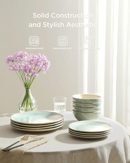 Ceramic Plates and Bowls Sets, Reactive Glaze Dinnerware Set for 89