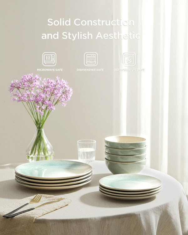 Ceramic Plates and Bowls Sets, Reactive Glaze Dinnerware Set for 89