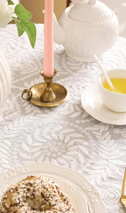 Vintage French Lace Cotton Table Cloth,Round Diameter 51"-Leiden9