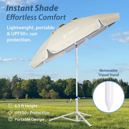 Shade Umbrella, Premium Portable Umbrella with Stand, 6.5Ft Lightweight Free Standing Canopy for Sporting Games, Adjustable Instant Sun Protection and Easy to Carry, Beige3