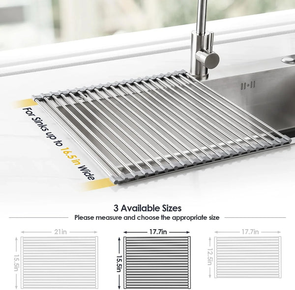 Roll up Dish Drying Rack over Sink, 304 Steel, 17.7X15.5, Grey2