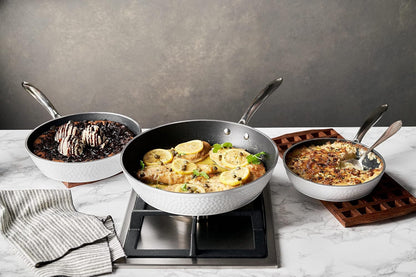 Luxurious Non-Stick Ceramic 10 Piece White Hammered Cookware Set with Glass Lids, Lightweight,Scratch-Resistant, Dishwasher Safe,Oven Safe up to 500°F,Suitable for All Stove Types3