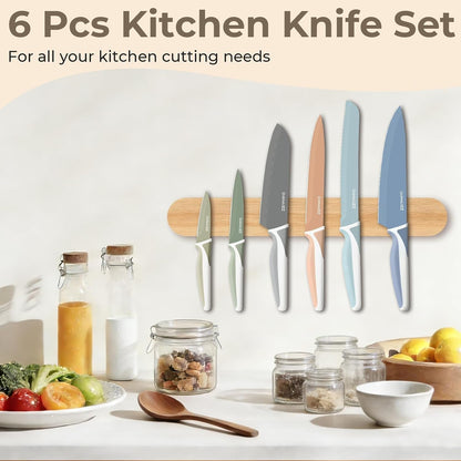Knife Set 12 PCS, 6 Color-Coded Kitchen Knives with 6 Blade Guards | Stainles Steel Blades, Food-Grade Nonstick Coating, Anti-Rust, Long-Lasting Sharpness, Non-Slip, Dishwasher Safe, Gift Box3