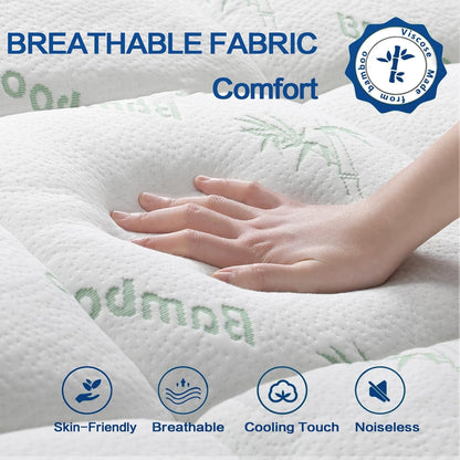Mattress Topper Twin XL Size, Cooling Extra Thick Breathable Viscose Made from Bamboo Mattress Pad, Soft Quilted Fitted Mattress Cover with 1000 GSM down Alternative Fill (8-21”Deep Pocket)3