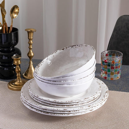 Farmhouse Rustic Melamine Dinnerware Set, 12 Piece Service for 44