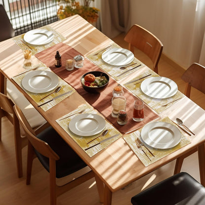 Yellow Beige Placemats Set of 6,Washable Heat Resistant 12×18 Inch Linen Table Mats Modern Place Mats for Party Outdoor Dining Décor7