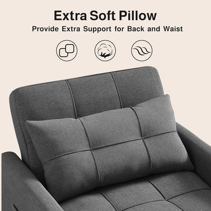 Convertible Sofa Chair Bed, 3-In-1 Linen Pull Out Chair, Dark Gray9