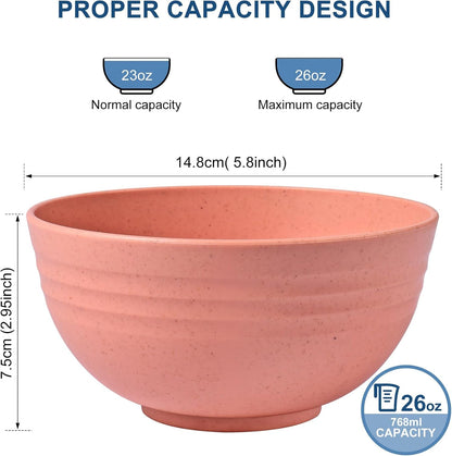 BPA Free Unbreakable Wheat Straw Cereal Bowls - Microwave & Dishwasher Safe Soup and Salad Bowls, Set of 8, 26Oz, Multicolor2
