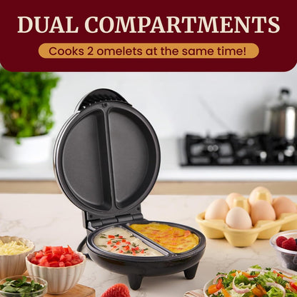 EOM205 Non-Stick Omelet & Frittata Maker, 6.5-Inch, Black | Makes 2 Individual Omelets, Frittatas, or Snack Pockets at Once - Steel Cooking Plates for Quick Breakfasts2