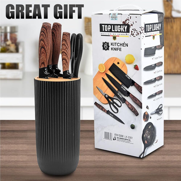 Knife Set,  6-Piece Black Kitchen Knife Set for Home, Anti-Rust Non-Stick Stainless Steel Sharp Chef Knife Set with Universal Knife Block for Kitchen, Ergonomical Design (Black)7