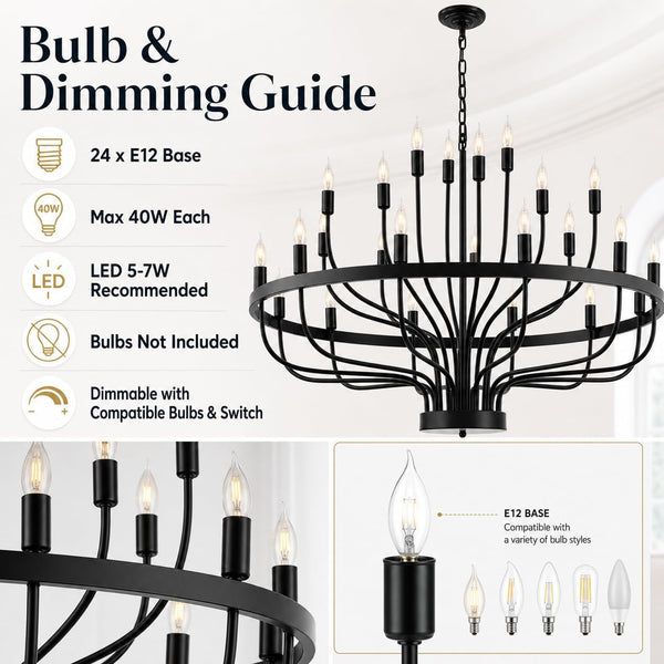 Large Black Wagon Wheel Chandelier 24-Light 39In for High Ceilings3